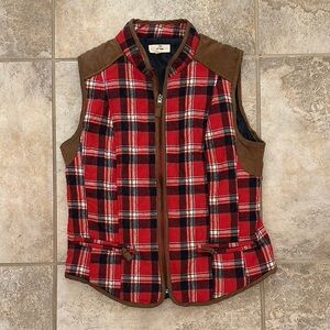 Entro Red Plaid Sleeveless Vest with Brown Accents Size Small